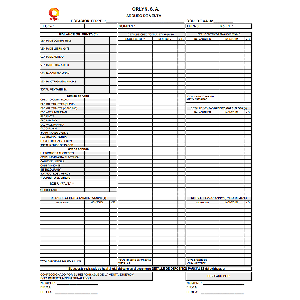 Formato ARQUEO DE VENTA
