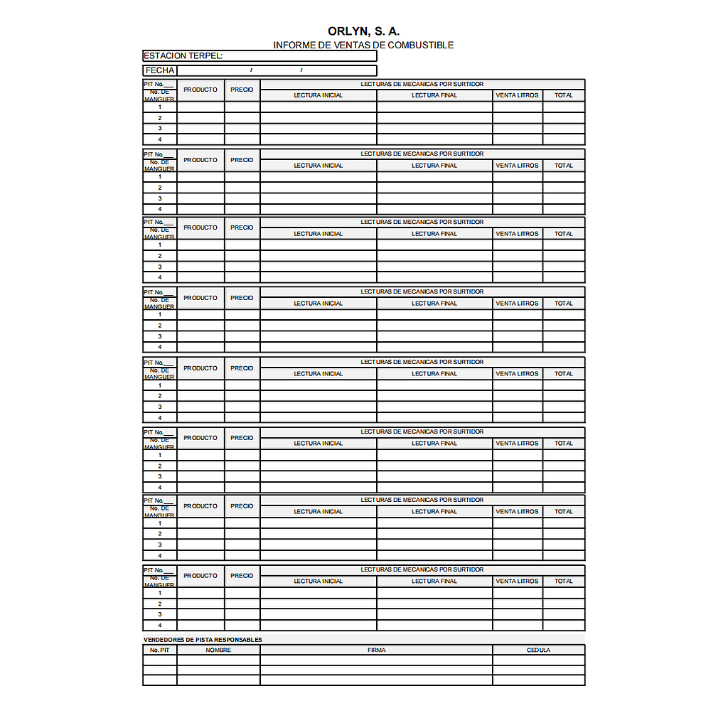 Formato INFORME VENTA DE COMBUSTIBLE