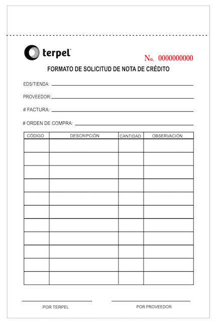 Libretas de Nota de Crédito