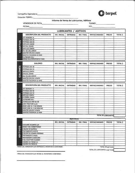 Formato Ventas Lubricantes / Aditivos